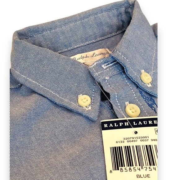 Polo Ralph Lauren Chambray Blue Baby Shirt Allover Pony Logo Long Sleeve, 6M NWT - Picture 11 of 14